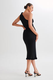 Clementine One Shoulder Knit Midi Dress - Black