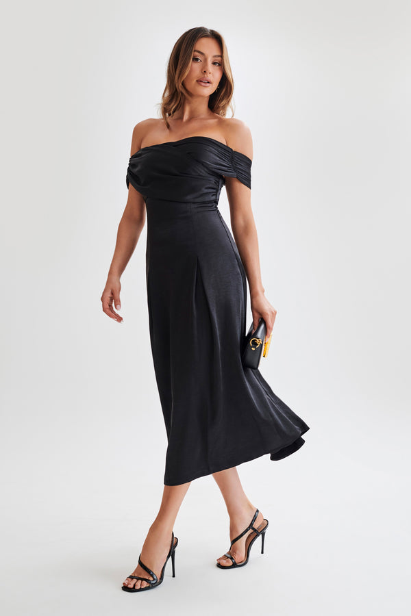 Shop Formal Dress - Sofie  Off Shoulder Midi Dress - Black fourth image