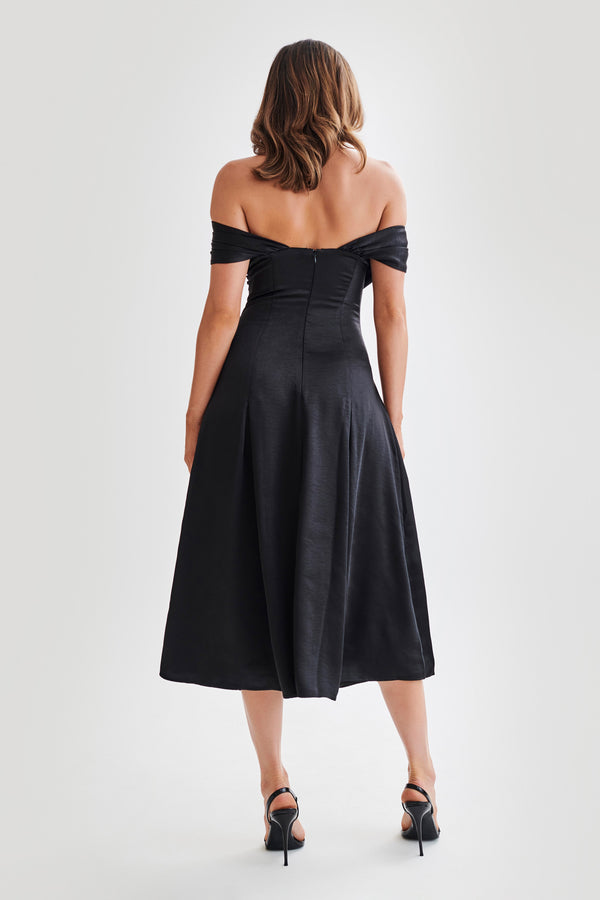 Shop Formal Dress - Sofie  Off Shoulder Midi Dress - Black third image