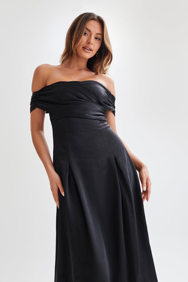 Sofie  Off Shoulder Midi Dress - Black - View 6 | Shop Formal Dress