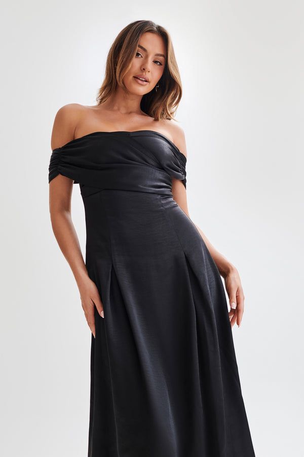 Shop Formal Dress - Sofie  Off Shoulder Midi Dress - Black sixth image