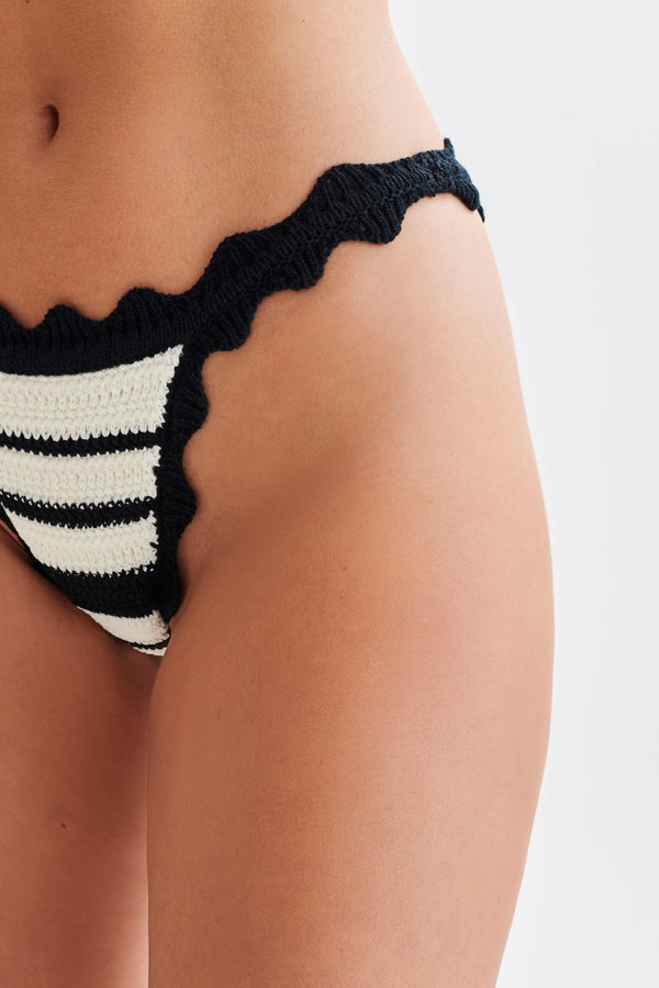 Amanda Stripe Bikini Bottom - Black