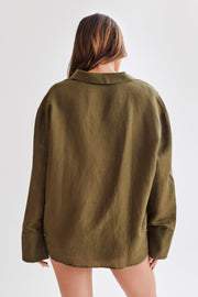 Tasha Oversized Linen Shirt - Khaki