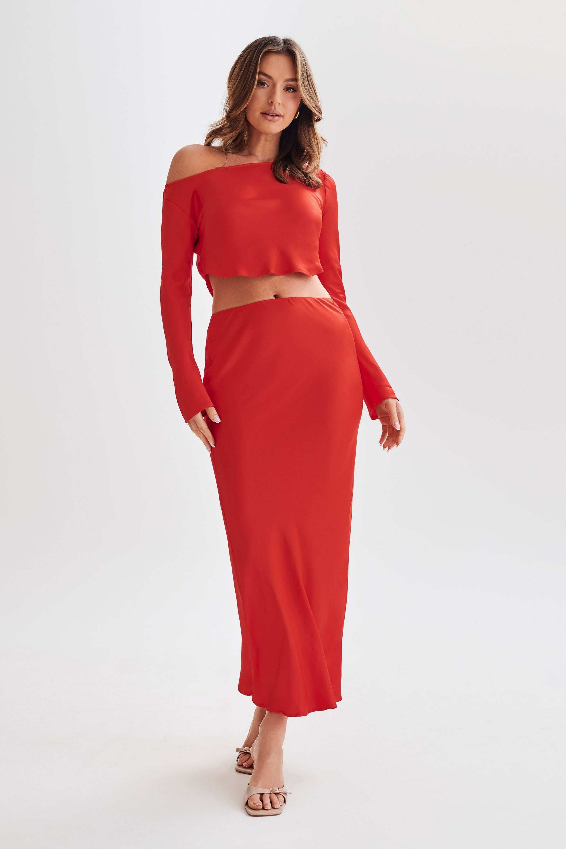 Violeta Satin Maxi Skirt - Red #6