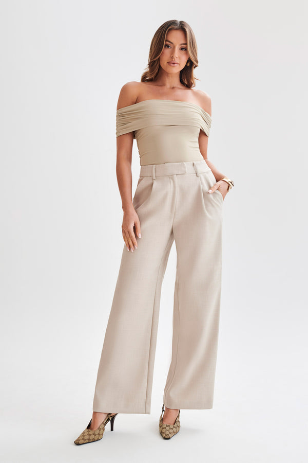 Collective Tops - Meena  Recycled Nylon Off Shoulder Top - Taupe sixth image