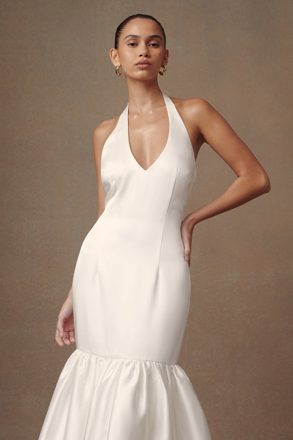 Danica Satin Halter Wedding Gown - White