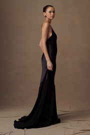 Evelyn Iridescent Satin Maxi Dress - Black