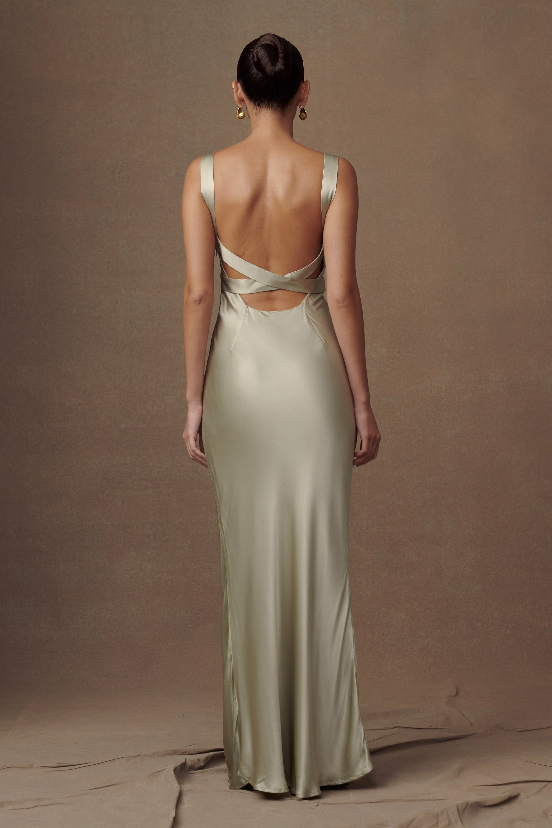 MESHKI Jasmine Strapless Satin Maxi Dress Sage