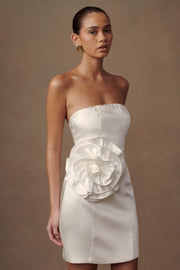 Bernadette Strapless Rose Mini Dress - White