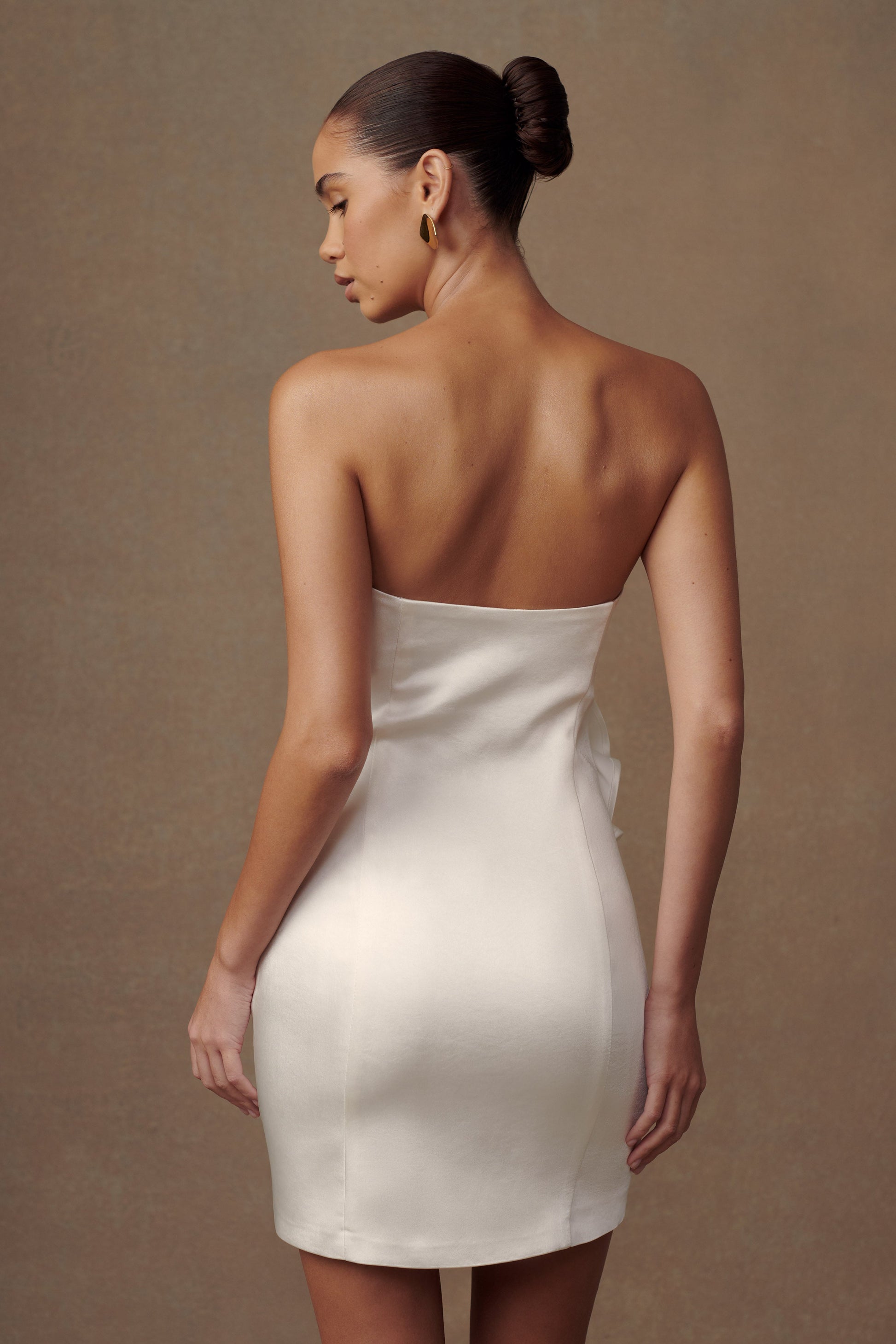 Bernadette Strapless Rose Mini Dress - White | MESHKI Bernadette Strapless Rose Mini Dress - White | MESHKI