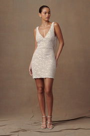 Louanne Daisy Beaded Mini Dress - White