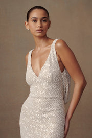 Louanne Daisy Beaded Mini Dress - White