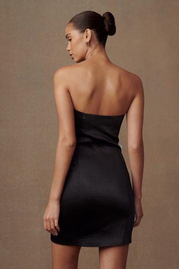 Bernadette Strapless Rose Mini Dress - Black