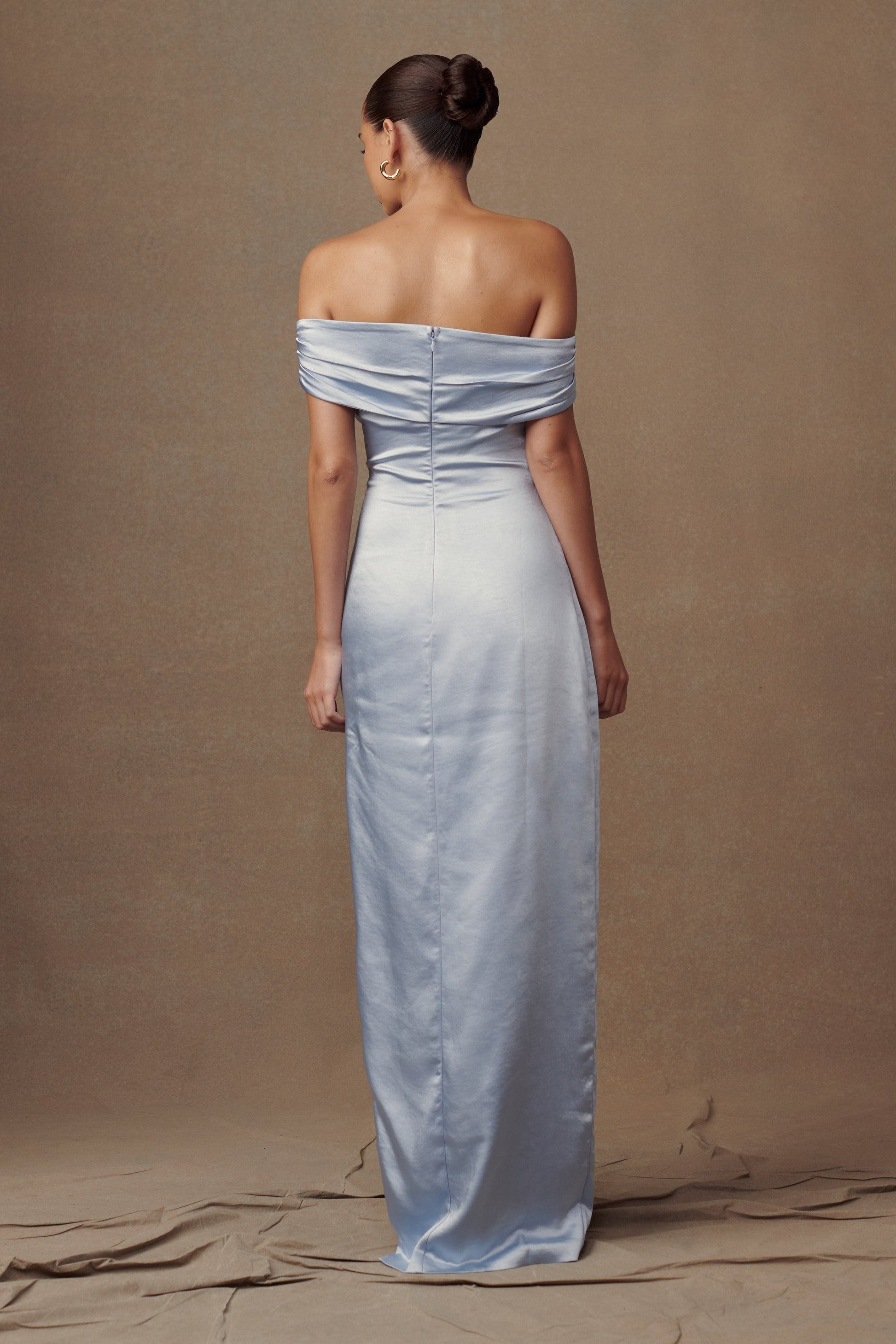 Harley Off Shoulder Satin Maxi Dress - Cornflower Blue #7