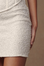 Skylar Pearl Beaded Mini Skirt - White
