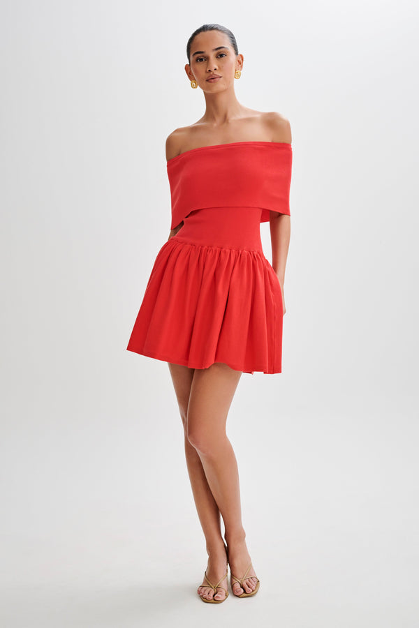 Lydia Off Shoulder Knit Mini Dress - Red