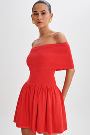 Lydia Off Shoulder Knit Mini Dress - Red