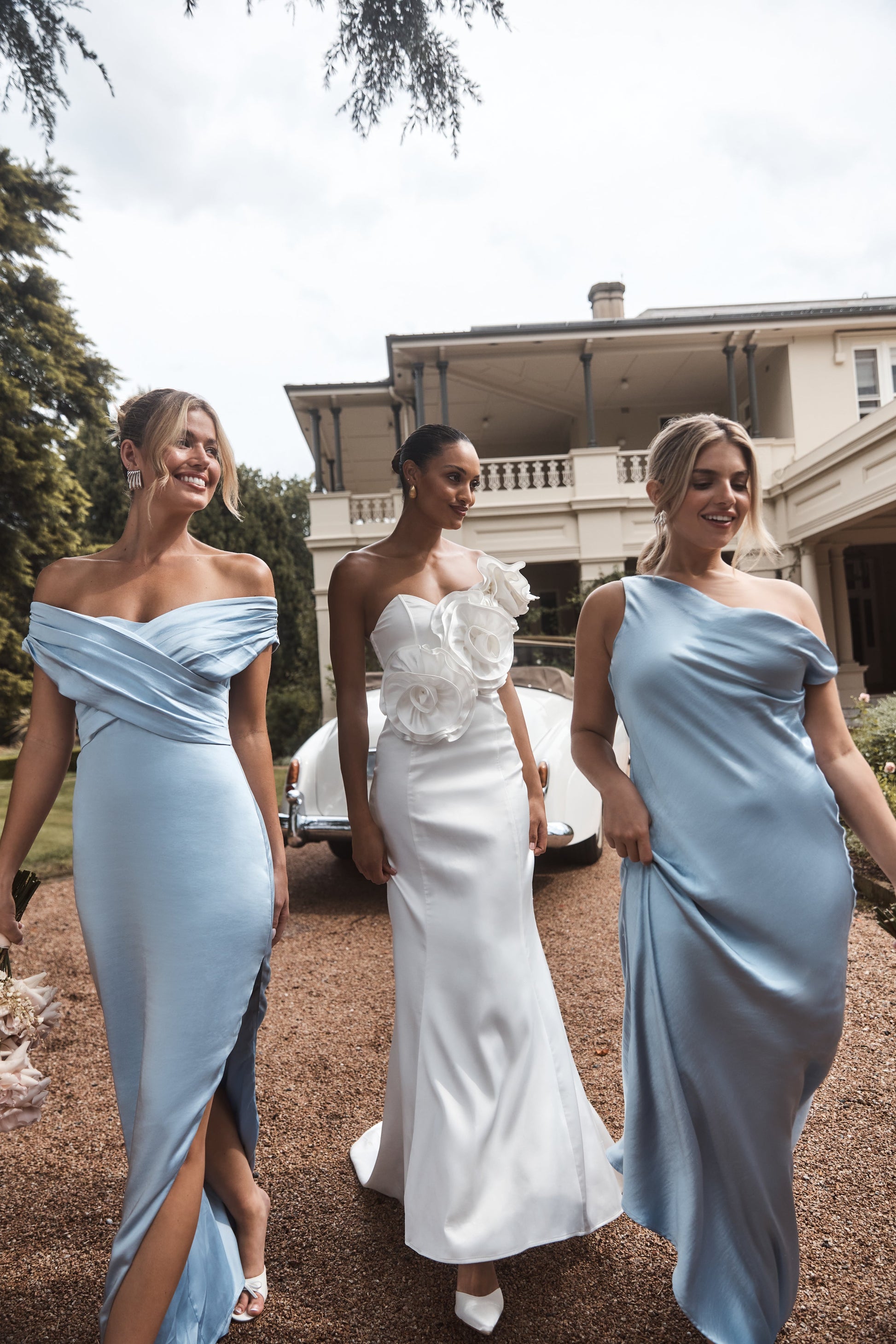 Harley Off Shoulder Satin Maxi Dress - Cornflower Blue #9