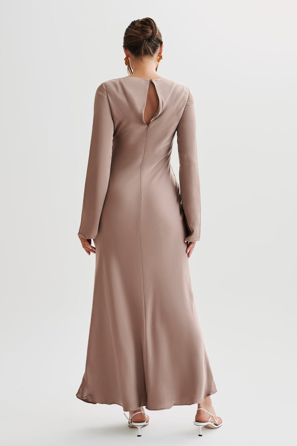 Collective Dress - Rayleigh  Long Sleeve Satin Maxi Dress - Mocha image 4