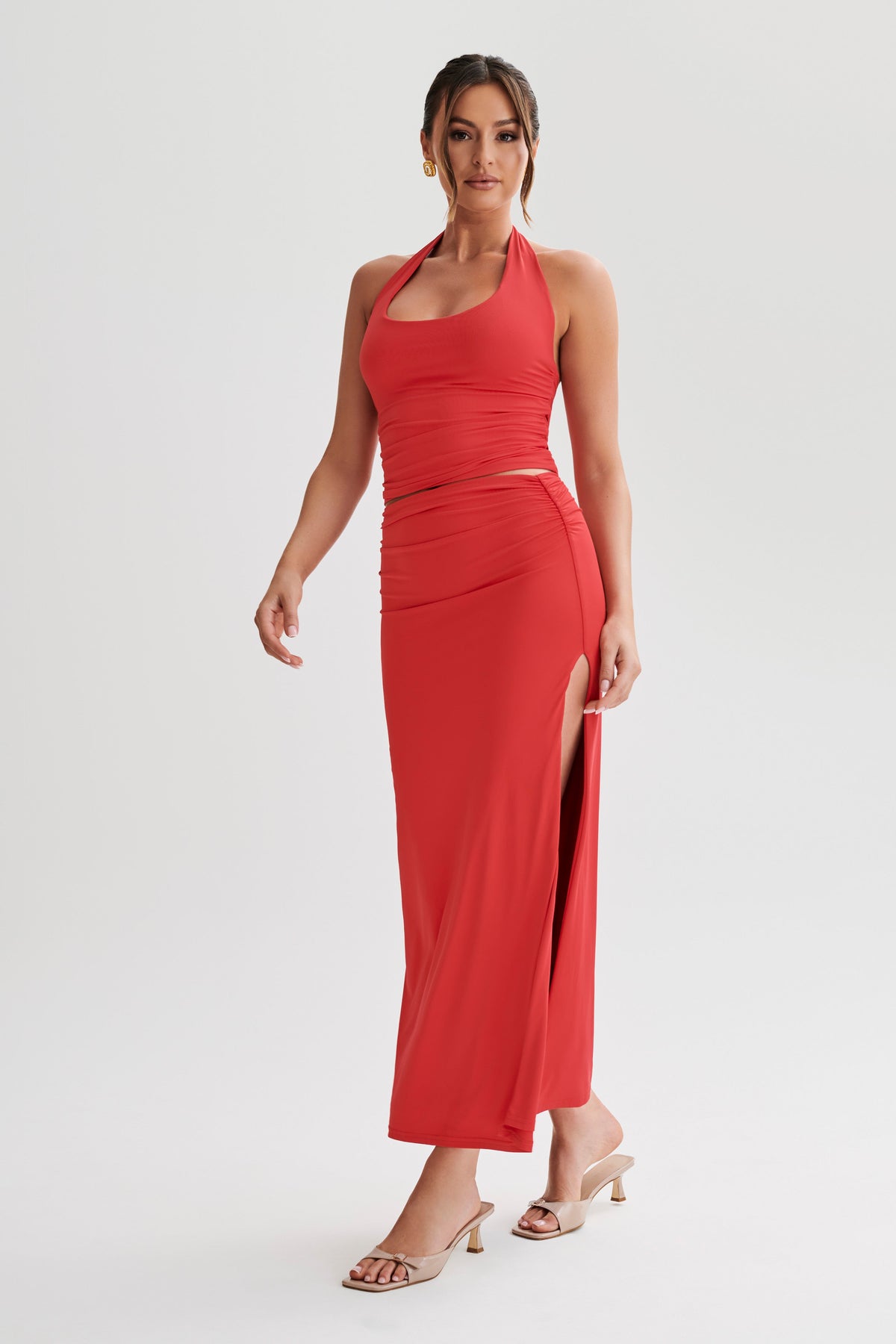 Emma Recycled Nylon Maxi Skirt - Red #5