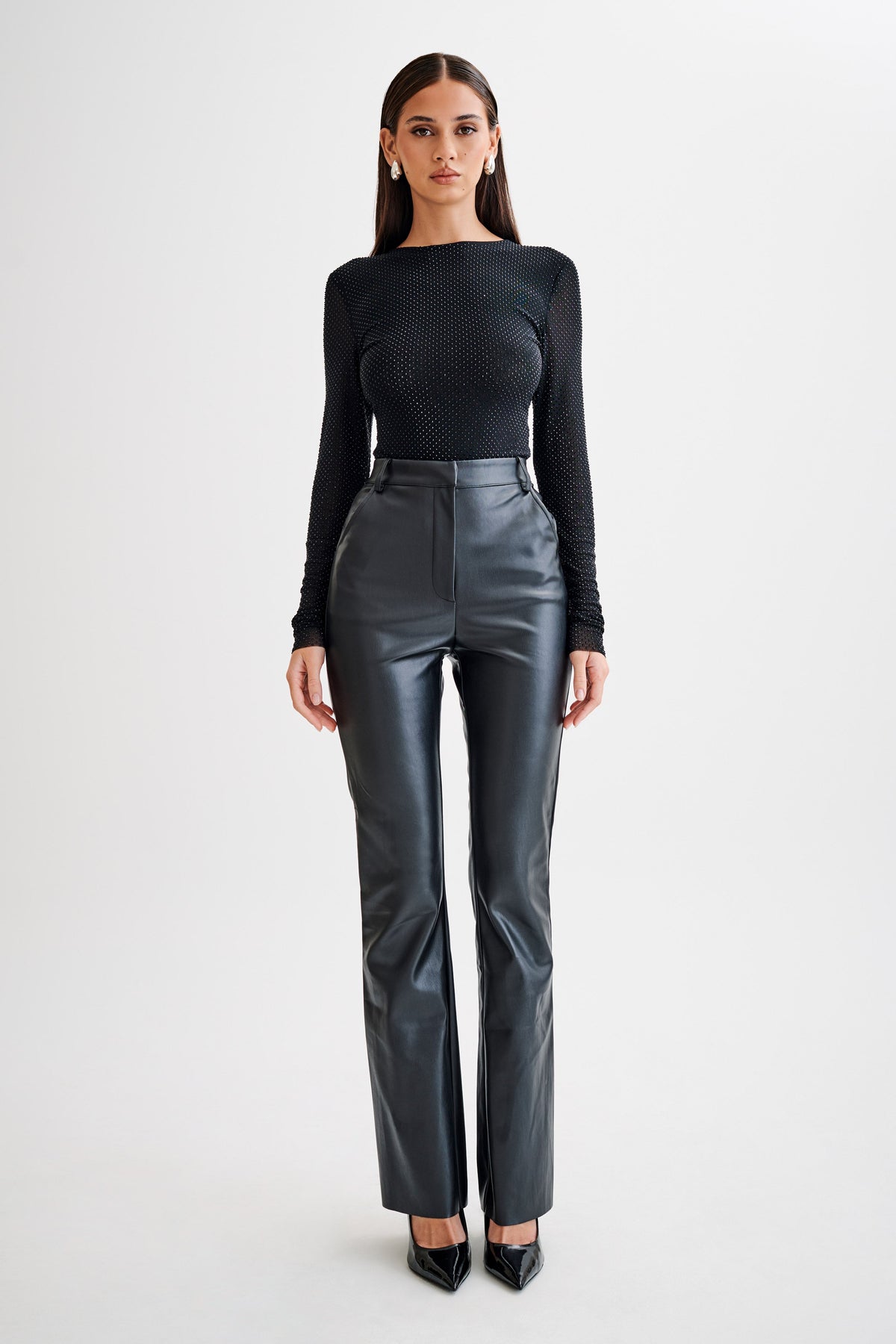 Selma Long Sleeve Diamante Bodysuit - Black/Black #7