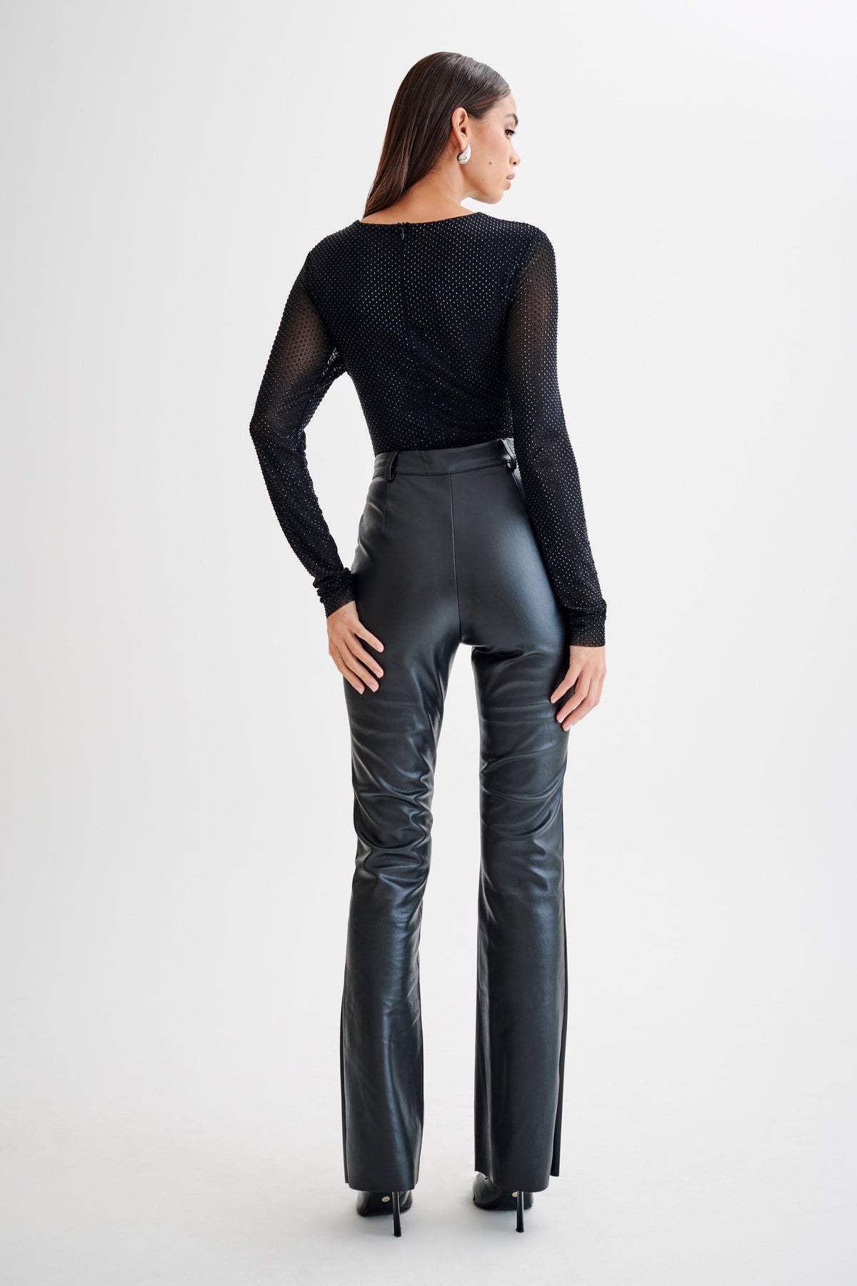 Selma Long Sleeve Diamante Bodysuit - Black/Black #8