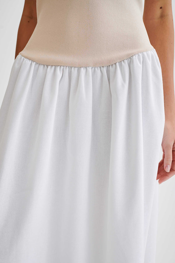 Katie Knit And Linen Midi Dress - Natural/White