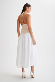 Katie Knit And Linen Midi Dress - Natural/White
