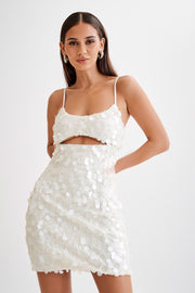 Xanthe Transparent Sequin Cut Out Mini Dress - Ivory