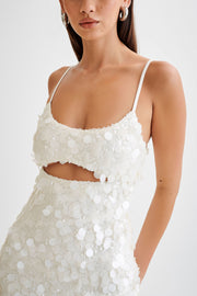 Xanthe Transparent Sequin Cut Out Mini Dress - Ivory