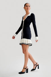 Pareesa Contrast Frill Mini Dress - Black