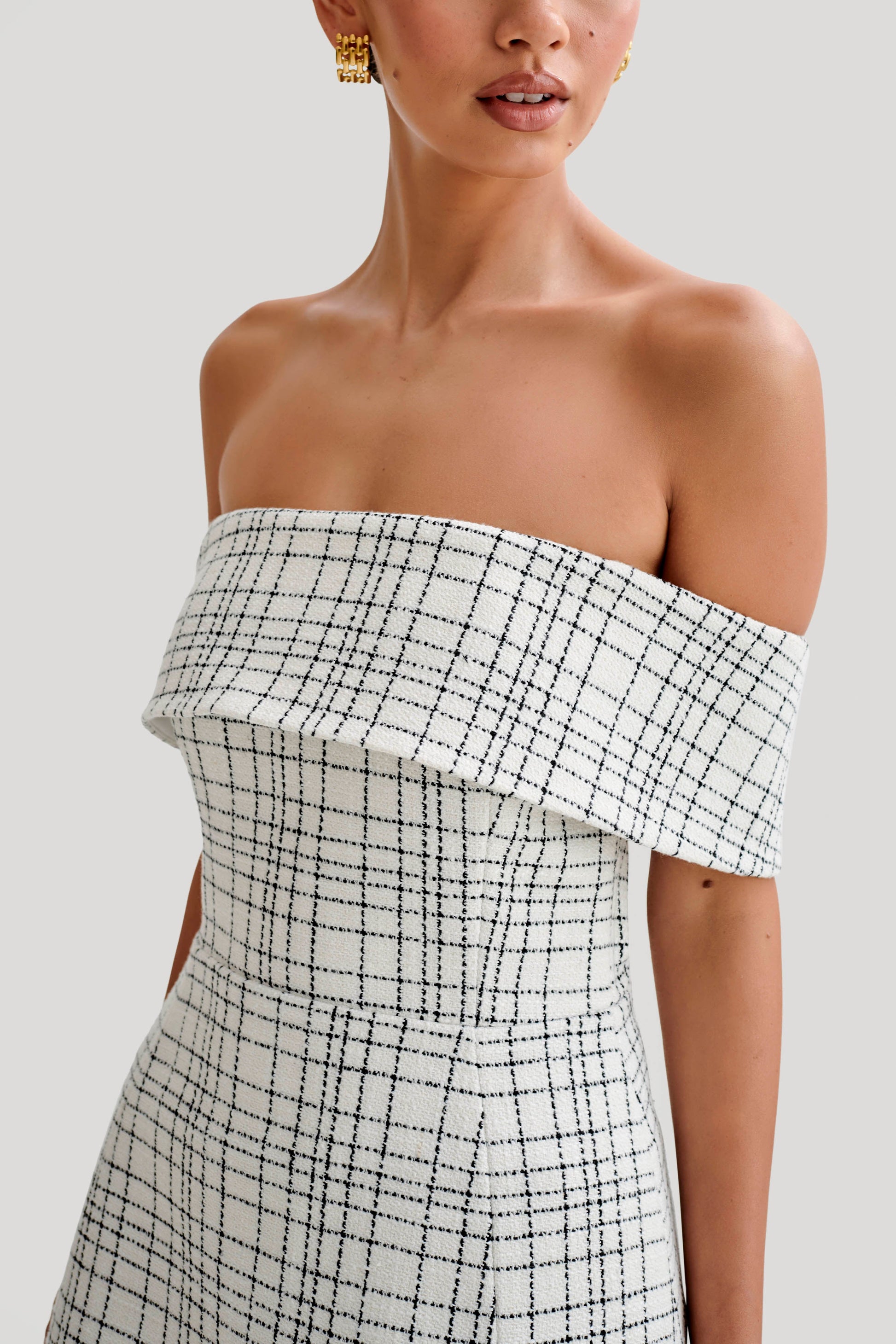 tweed off the shoulder dress Coco Vibe Off Shoulder Tweed Dress