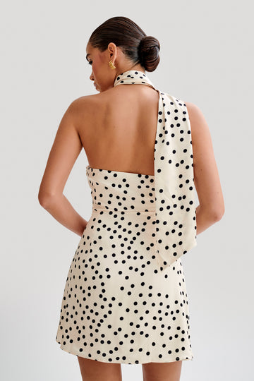 Joan Satin Asymmetrical Mini Dress - Polkadot