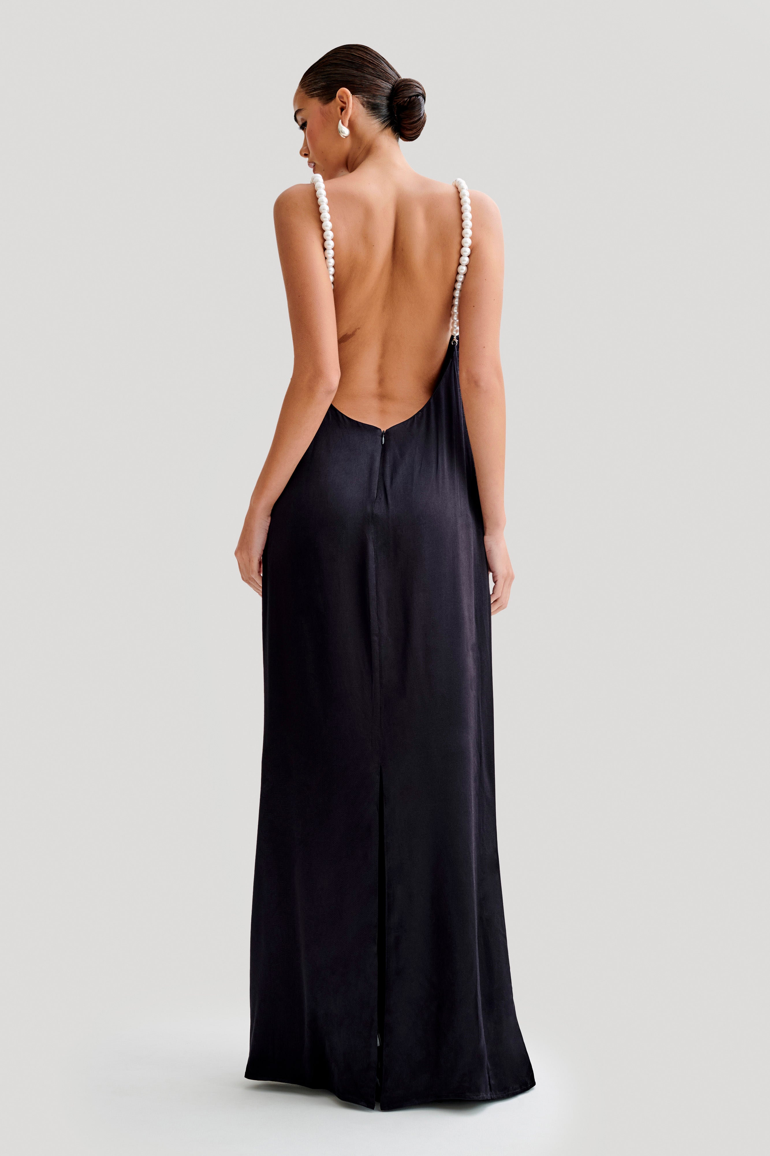 backless black dress with pearls Blanche Satin Pearl Halter Maxi - this sleeveless mini dress yellow Blue Maternity Baby Shower Size:Made to Measure