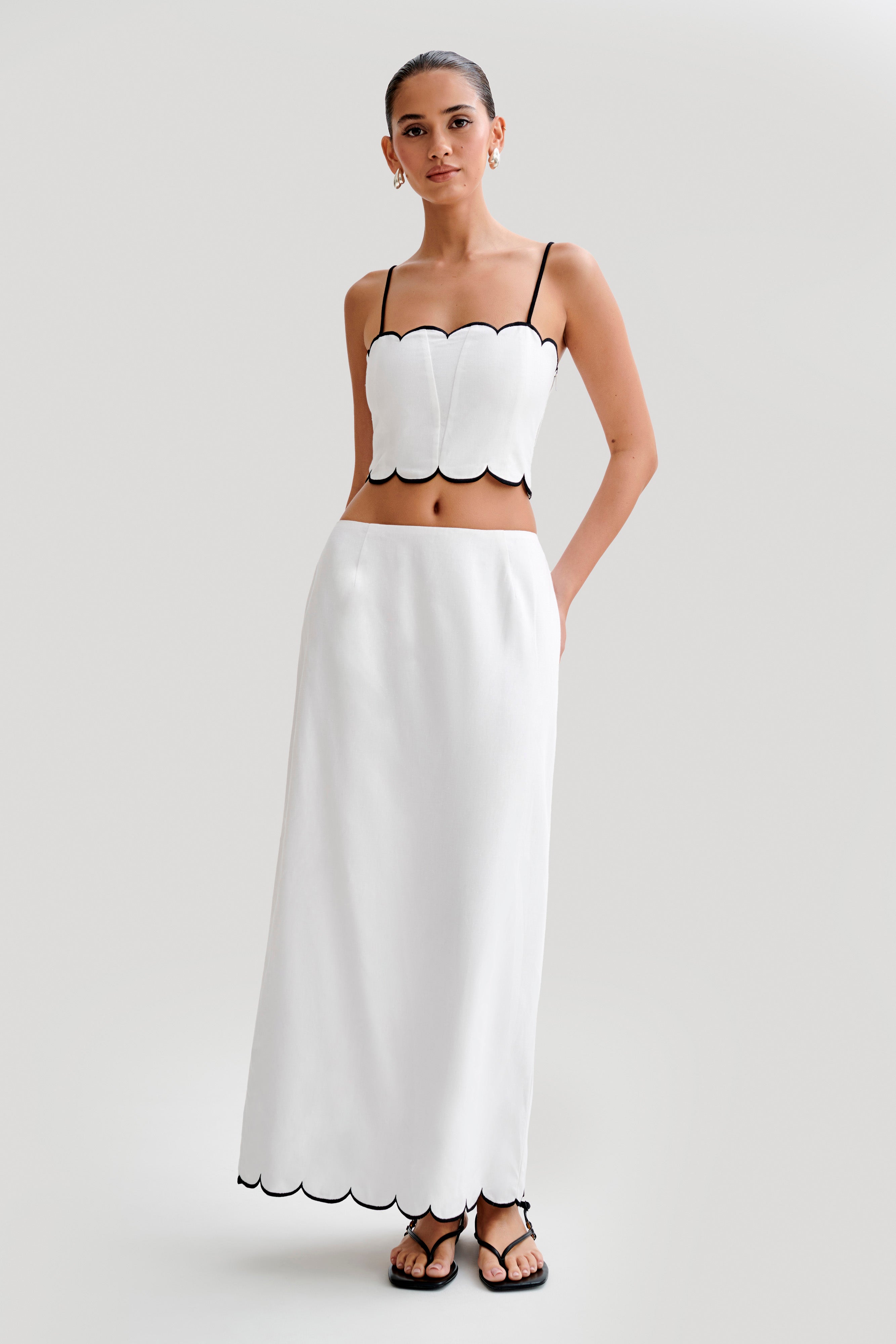 Alessio Scalloped Midi Skirt Ivory MESHKI - Main Image