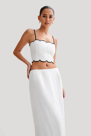 Alessio Scalloped Linen Top - Ivory