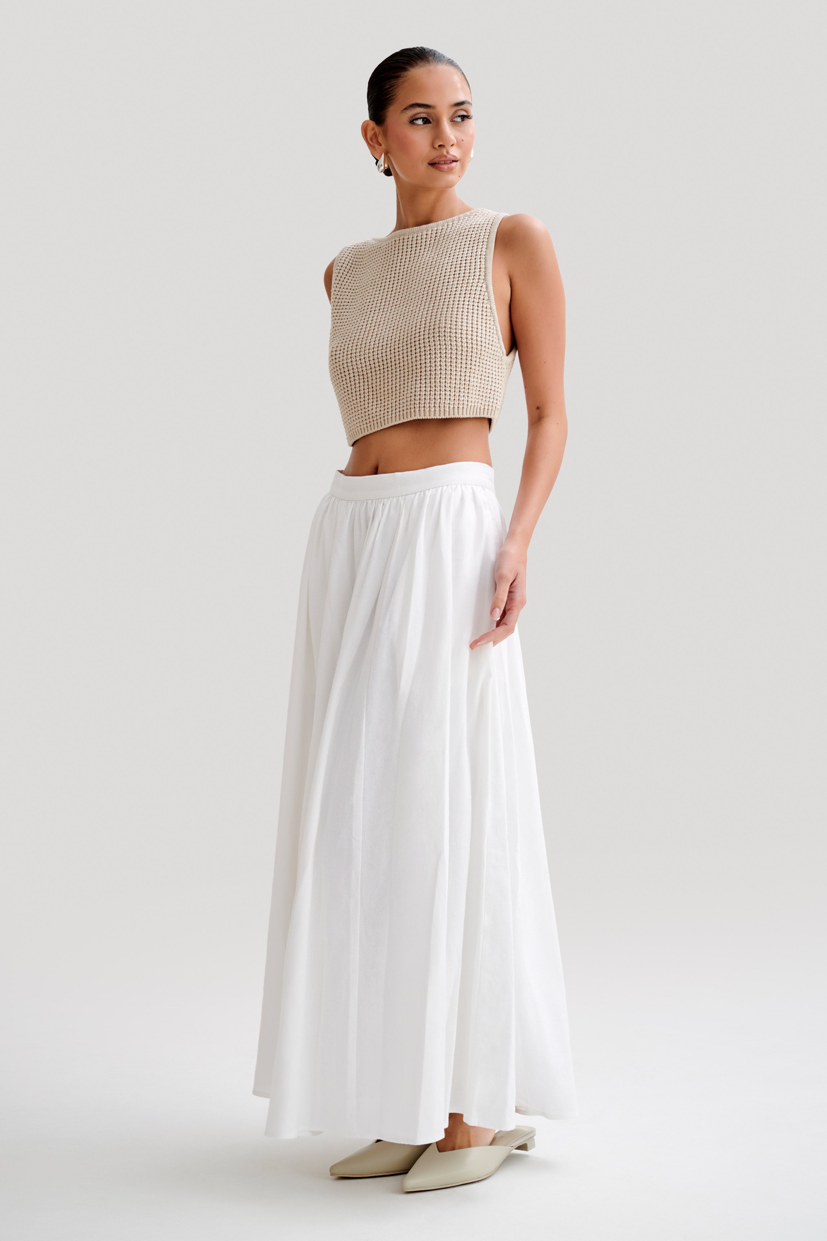 Clarence Linen A Line Maxi Skirt White MESHKI