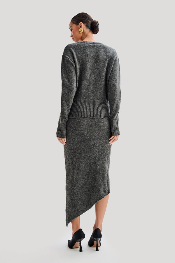 Genevieve Asymmetrical Knit Midi Skirt - Charcoal