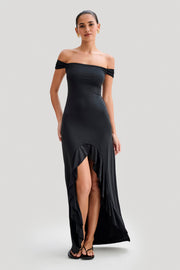 Eisley Slinky Off Shoulder Maxi Dress - Black