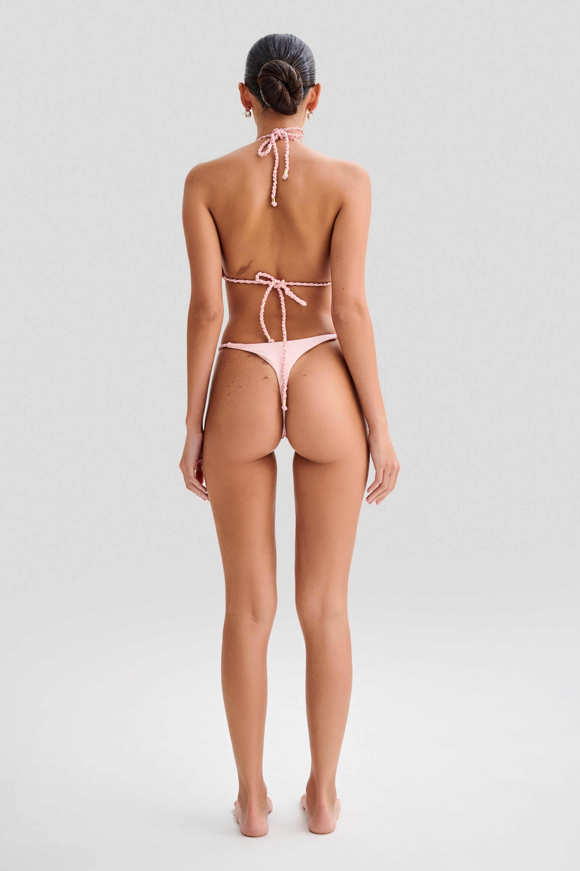 Sachi Triangle Bikini Top With Braided Ties - Pale Pink #6
