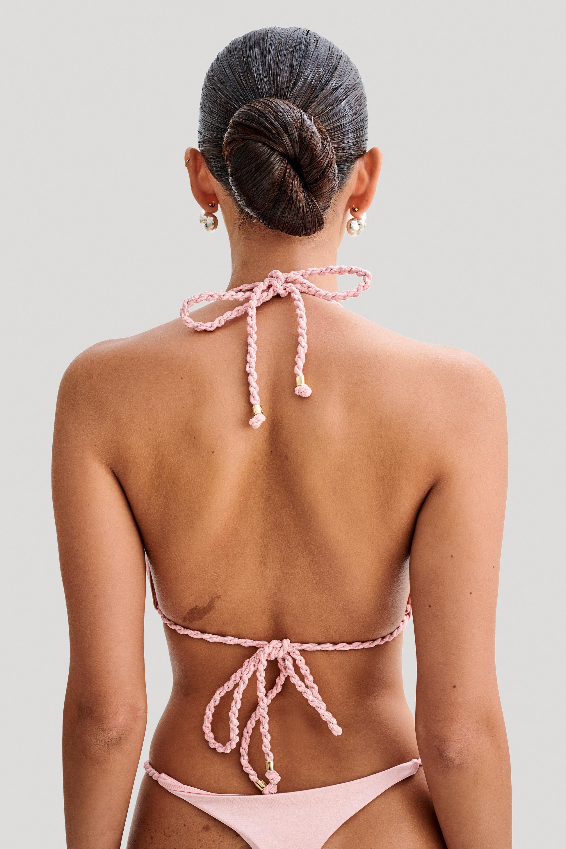 Sachi Triangle Bikini Top With Braided Ties - Pale Pink #3