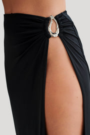 Suri Slinky Maxi Skirt With Silver Hardware - Black