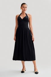 Harriette Halter Midi Dress - Black