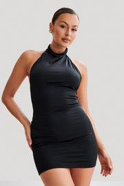 Zaida Slinky Halter Mini Dress - Black