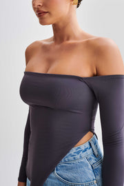 Carmen Recycled Nylon Off Shoulder Top - Charcoal