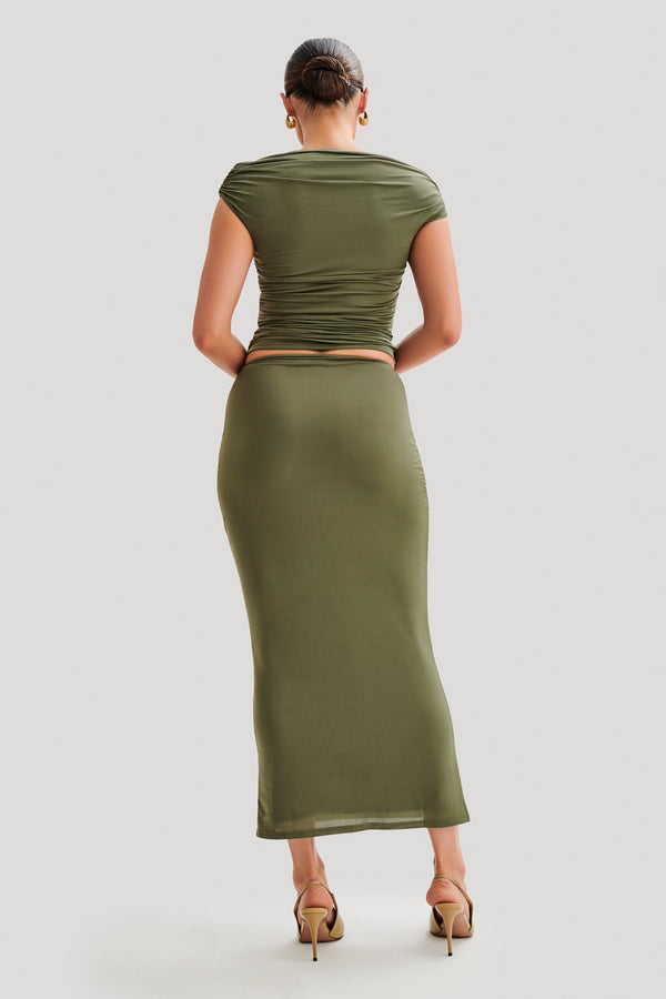 Charlene Slinky Midi Skirt - Olive