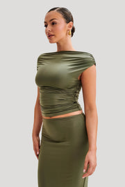Alayna Slinky Ruched Top - Olive