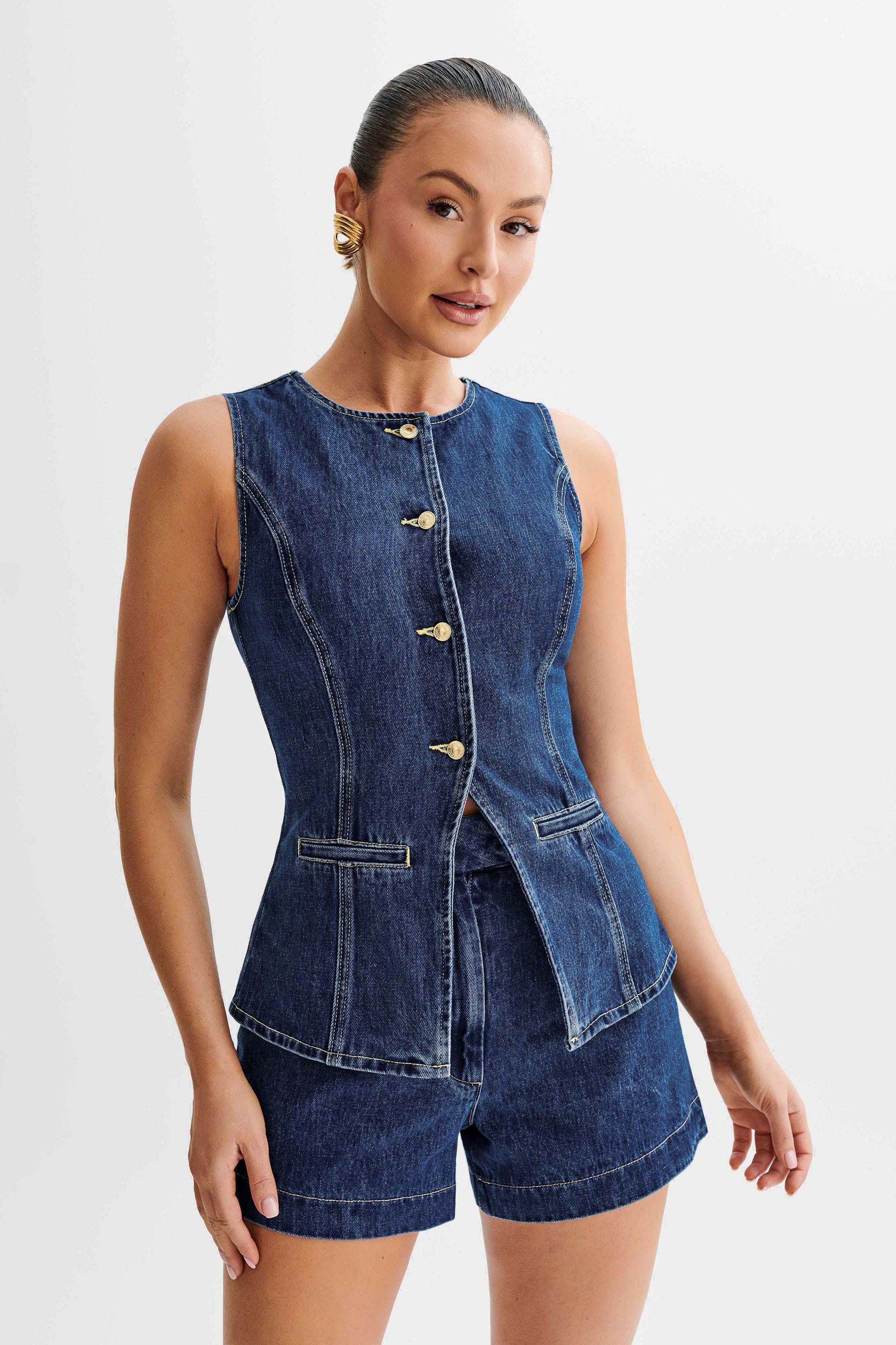 Abel Denim Button Up Top - Dark Blue - MESHKI