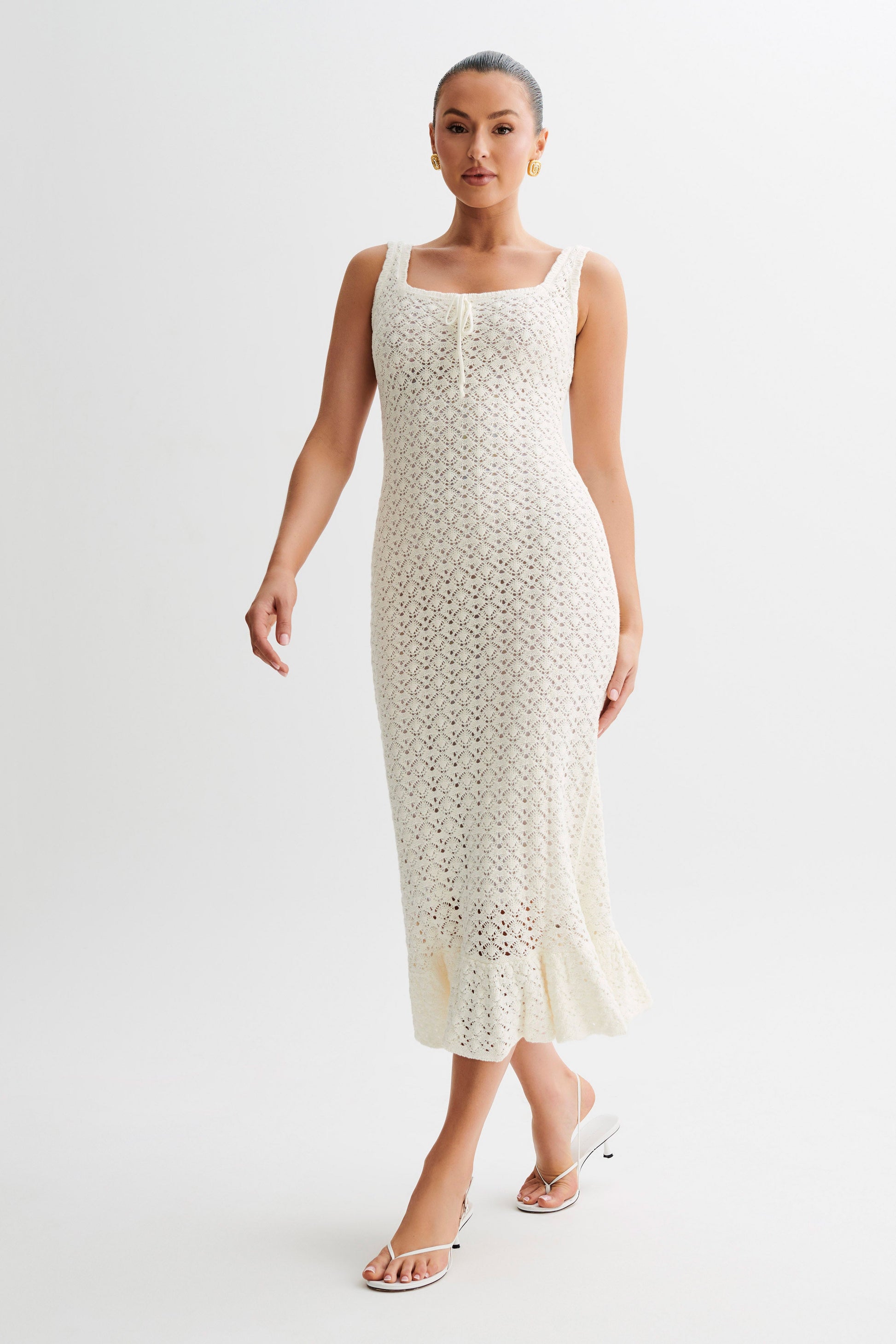 Sylvie Frill Knit Midi Dresses - Ivory #4