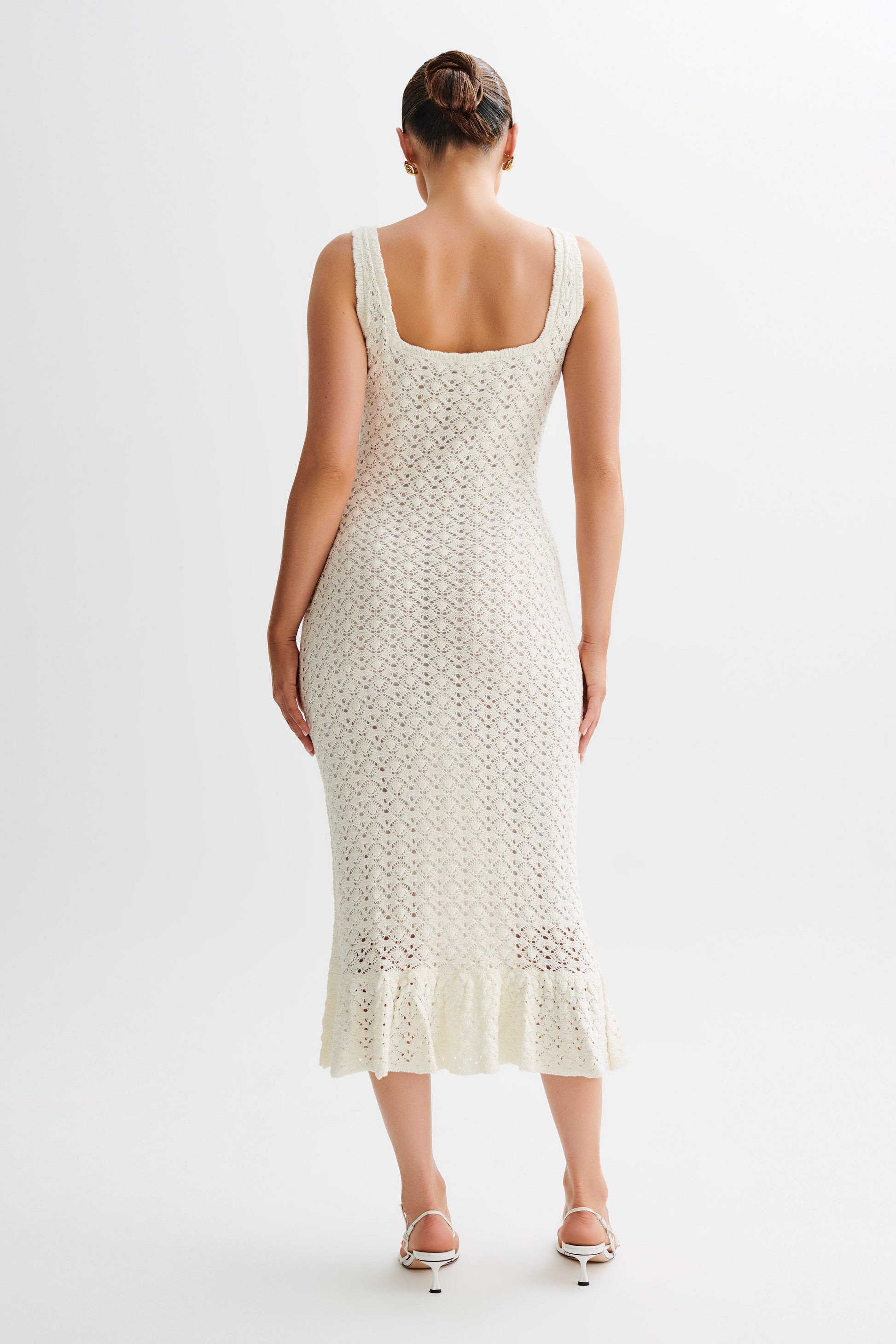 Sylvie Frill Knit Midi Dresses - Ivory #2